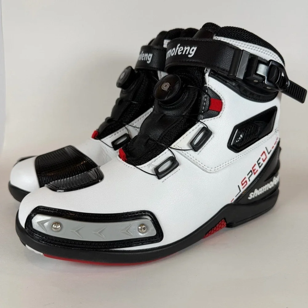 Shamofeng J-Speed Motorcycle Riding Boots White Black Red Men Size 42 US 9